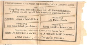 Año 1991. Disco de Oro a las mejores sevillanas que otorga Radio Guadaira. El periódico de Alcalá lo anunciaba así.